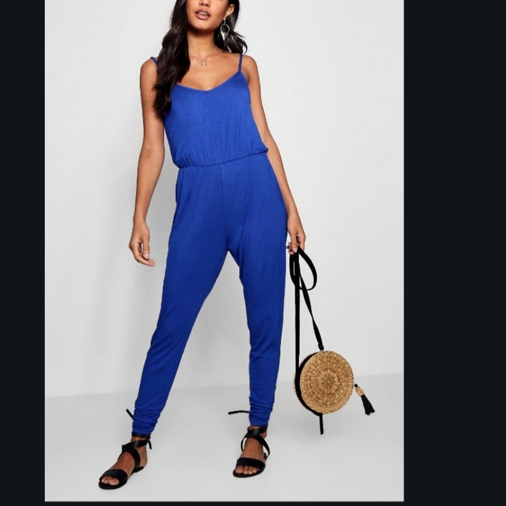 Boohoo Carrie Cami Cobalt Blue Jumpsuit 6 / Medium NWT
